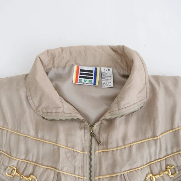 Vintage 90s Evr Rousso Apparel Champagne 100% Silk Zip Up Bomber Jacket  L - Picture 10 of 11